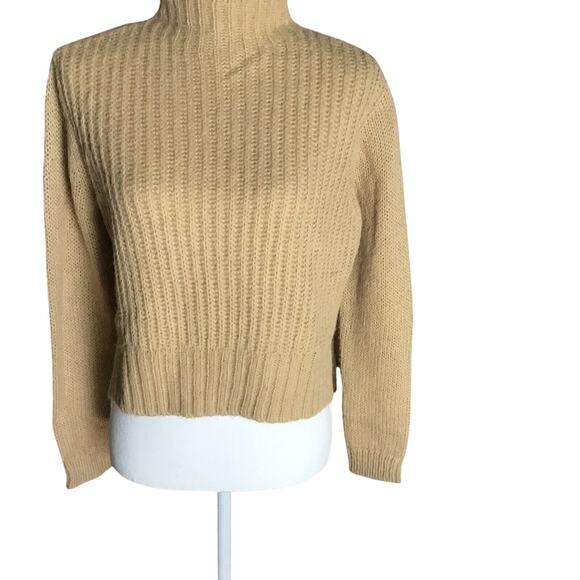 Project Naadam Womens Size XS Camel Open Knit Turtleneck Sweater Short Poncho - Picture 7 of 11